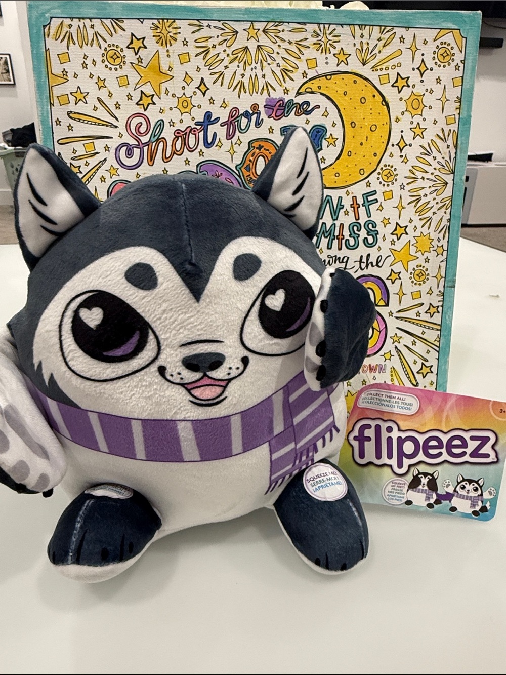 Flipeez Plush Husky Small Pet Toy - Gray & Purple